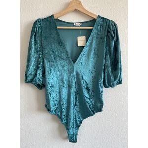 NWT Free people Don't You Wish Velvet Bodysuit Deep Teal size Small